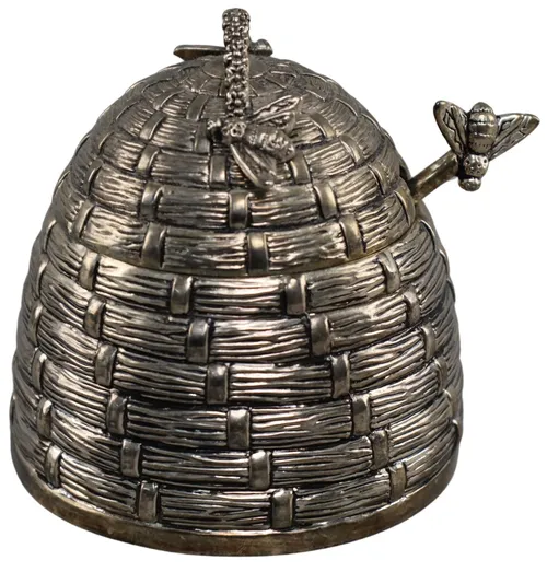 Pewter Honey Bee Hive Honey Pot