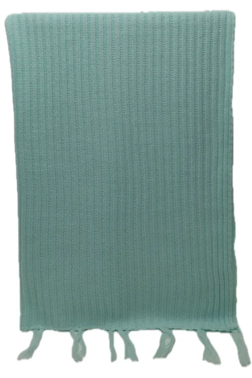 Tiffany Blue Knit Throw Blanket With Fringe Trim
