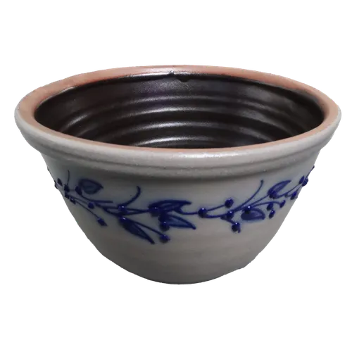 Electric Blue Vines On Sandy Ceramic Serving Bowl