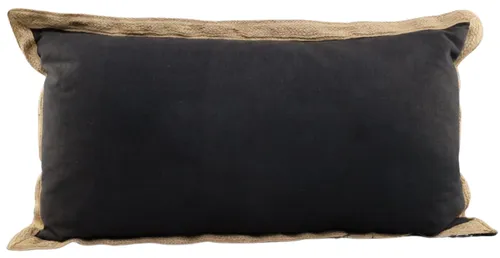 Solid Black & Natural Jute Throw Pillow