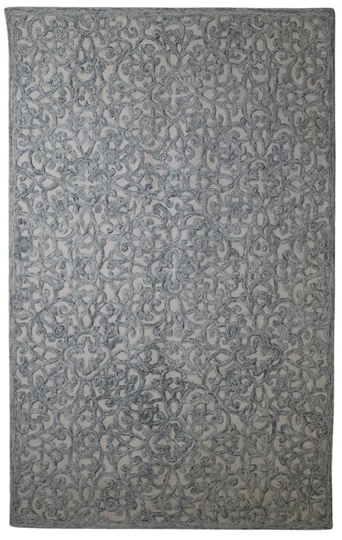Beige & Blue Raised Relief Area Rug 5'2