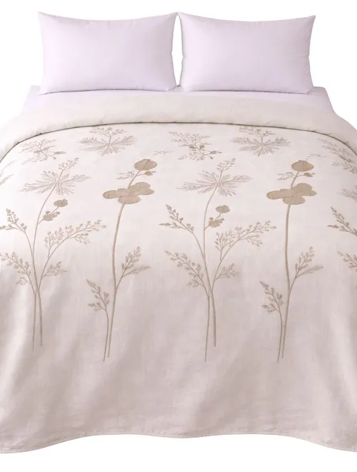Cream With Embroidered Florals Duvet Cover - Double