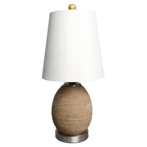 Twisted Natural Jute Rope Table Lamp With Chrome Base & Off White Shade