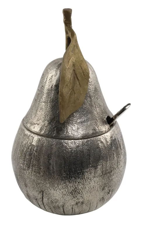Nickel Plated Pear Honey Pot With Brass Leaf