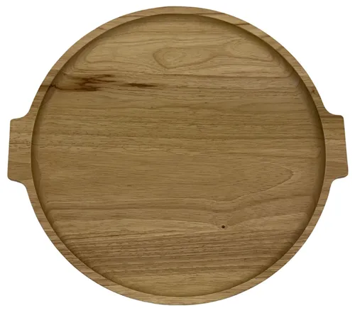 Natural Wood Round Serving Tray With Handles