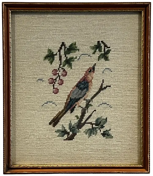 Needlepoint Bird In Wood Frame