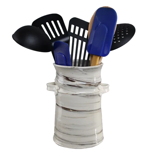 Birch Bark Ceramic Utensil Holder With 7 Utensils