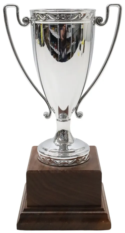Silver Trophy Cup On Walnut Wood Base