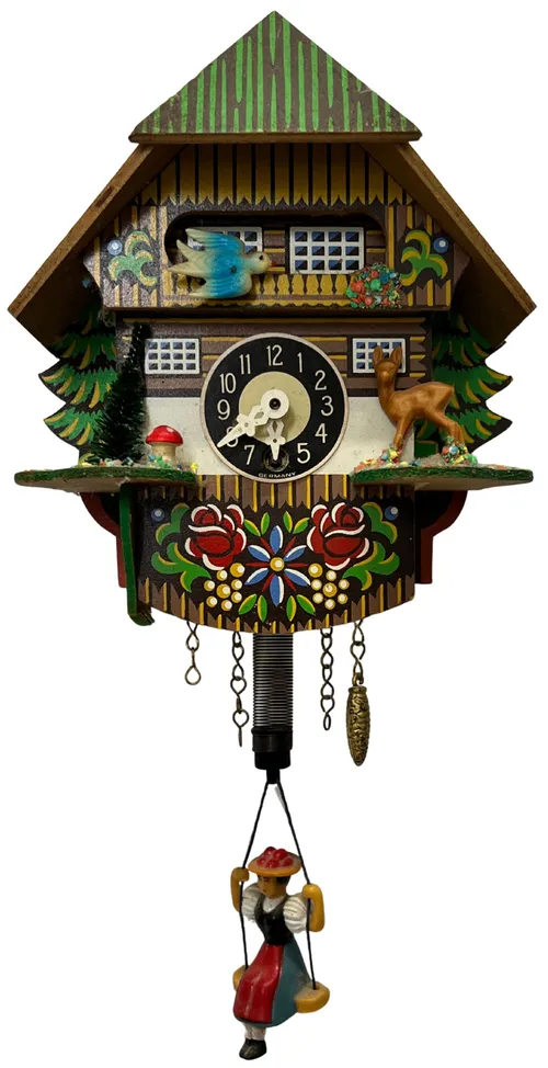 Miniature Cuckoo Clock With Swinging Woman