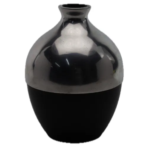 Silver Top Black Bottom Wood & Metal Vase
