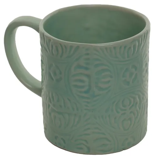 Pale Seafoam Green With Raised Leaf Pattern Mug
