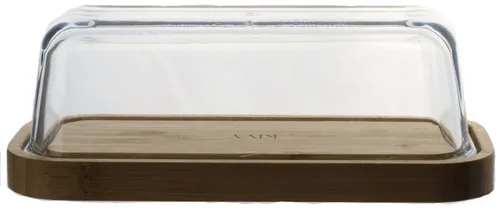 Clear Butter Dish With Bamboo Wood Base