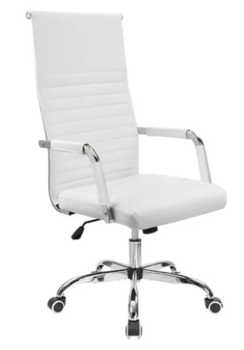 White Ribbed High Back Swivel Office Chair