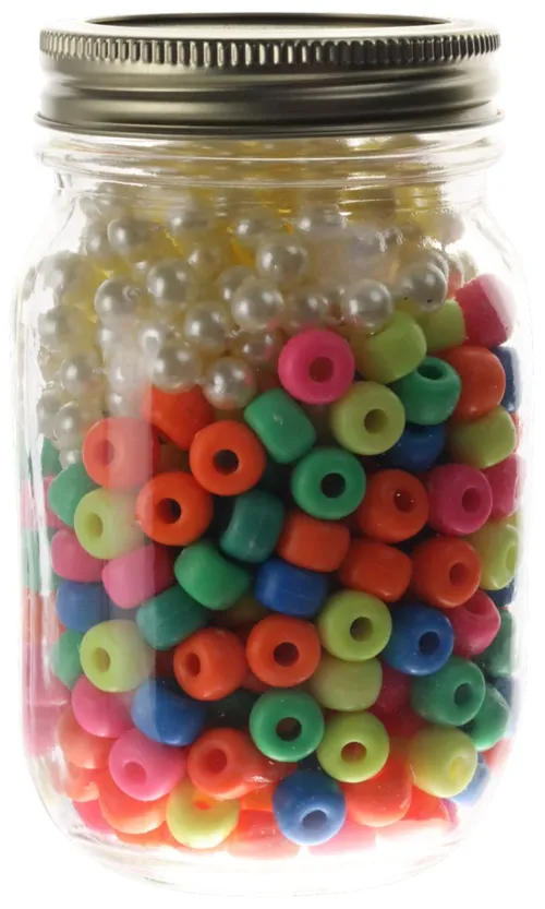 Clear Glass Jar With Neon Beads
