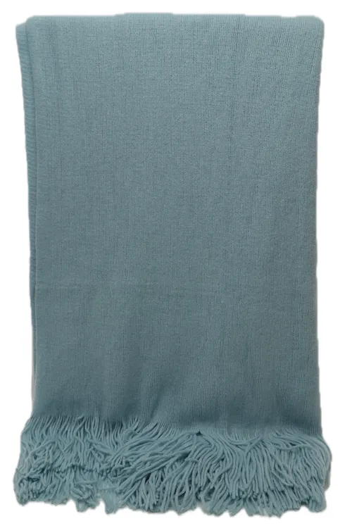 Baby Blue Ridged Knit Throw Blanket With Fringe Trim
