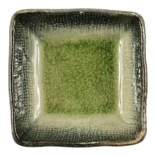 Green Earth Tone Gauzed Ceramic Square Sushi Sauce Dish