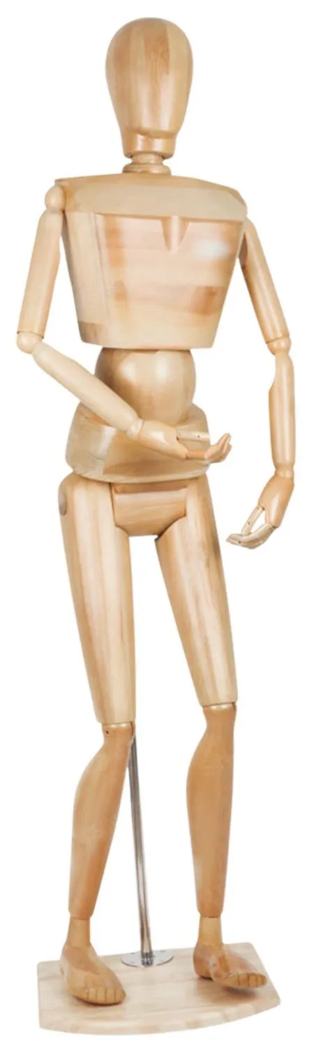 Wooden Life Size Mannikin On Stand - Male