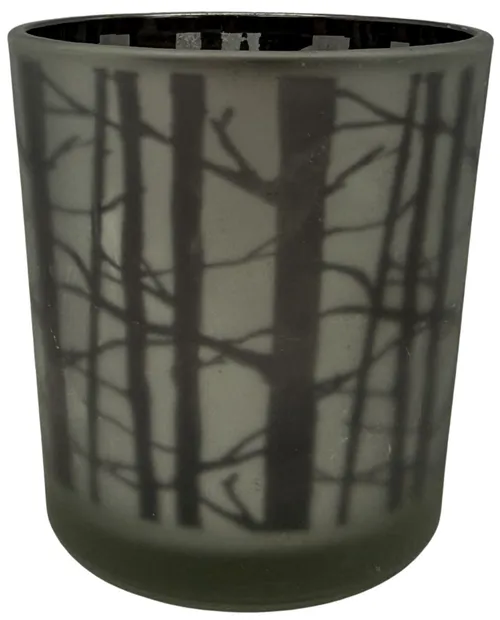 Frosted Glass With Trees Candle Holder