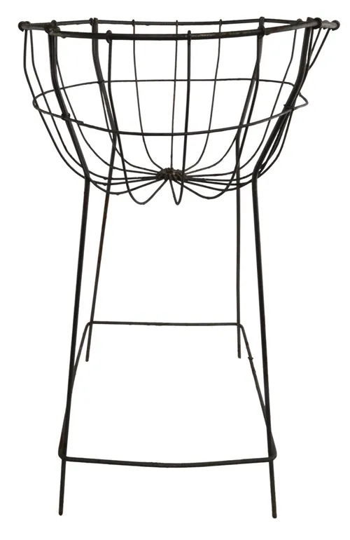Primitive Wire Flower Basket On Stand