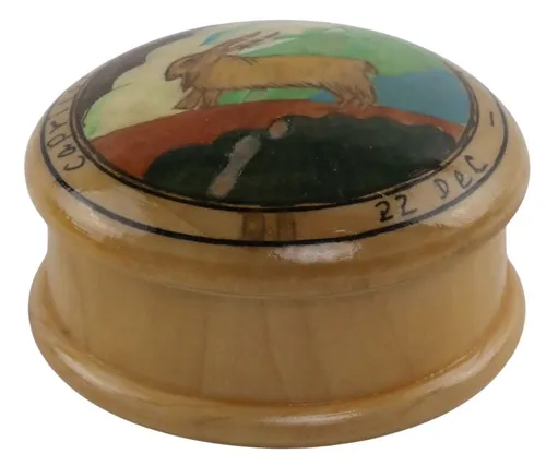 Round Wood Zodiac Capricorn Box With Lid