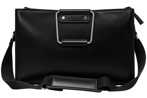 Large Silver Handled Black Messenger / Business Bag