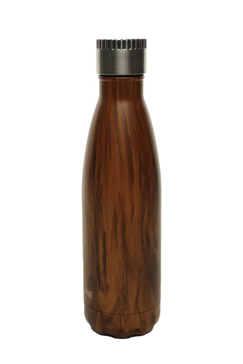 Brown Woodgrain Metal Water Bottle