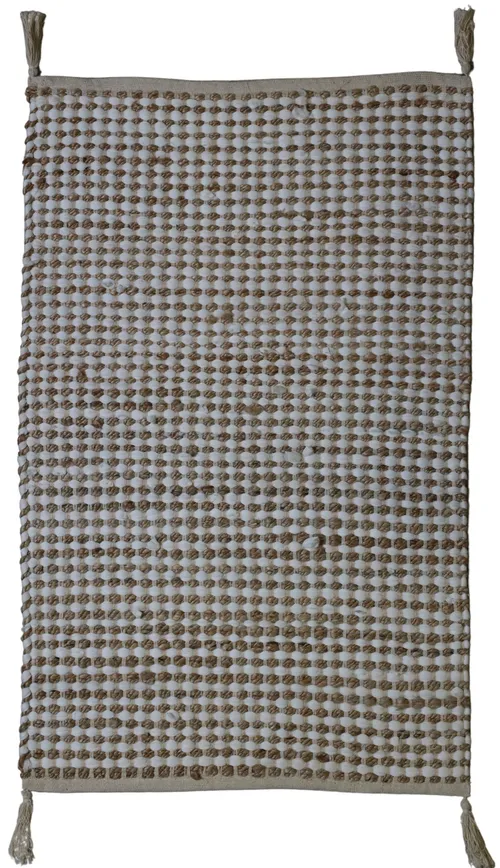 Natural Jute & White Entry Mat Rug With Tassels 2'3