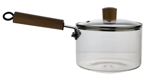 Clear Glass Sauce Pan With Lid & Wood Handle