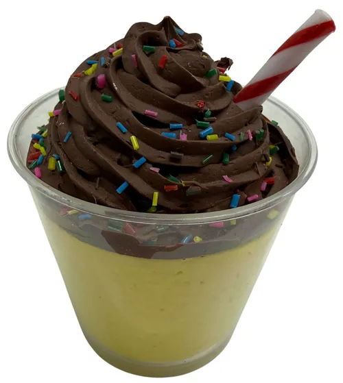 Artificial Yellow Cake With Chocolate Frosting In A Cup