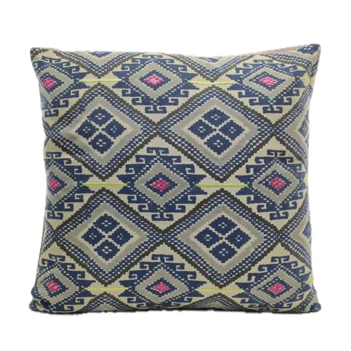 Space Cadet Blue Diamond Pattern With Solid Taupe Three Button Back Throw Pillow