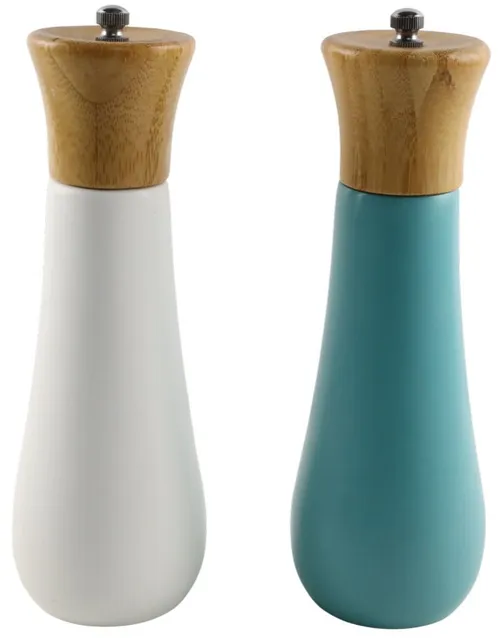 White Wood & Teal Salt & Pepper Set