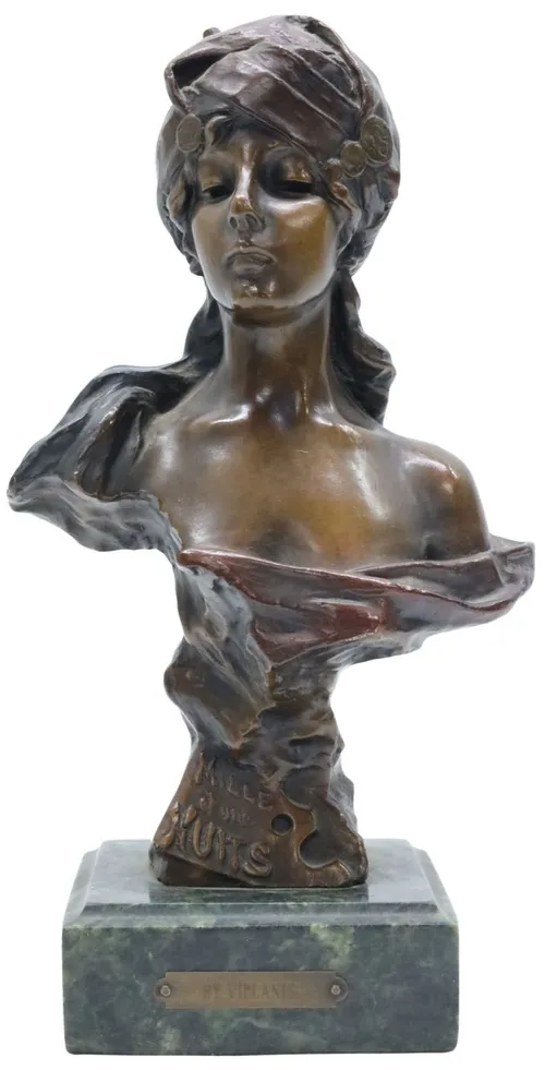 Patinated Bronze Bust Of Women On Marble Base