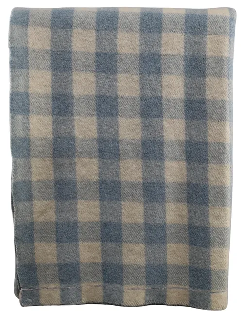 Blue & Cream Gingham Wool Blanket