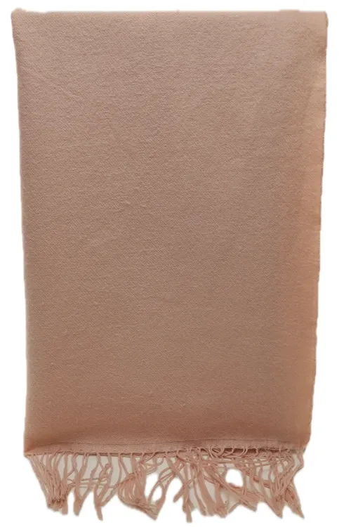 Pale Peach Throw Blanket With Single Yarn Fringe Trim