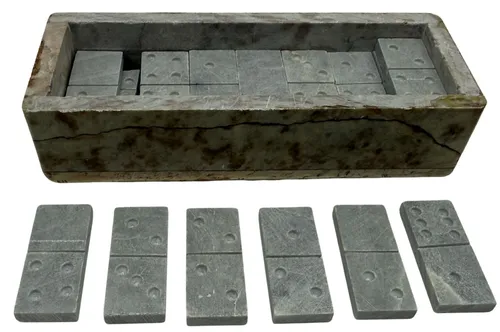 Grey Stone Dominoes Set With Polished Stone Box
