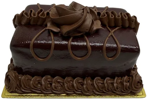 Artificial Miniature Rectangular Chocolate Cake With Scrolled Chocolate Icing