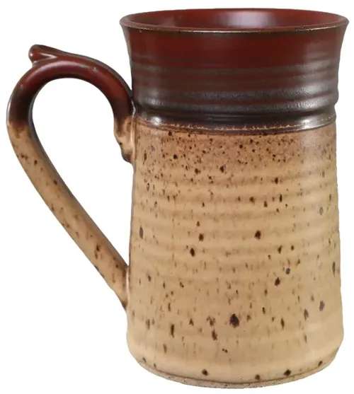 Vintage Beige & Brown Stoneware Pitcher