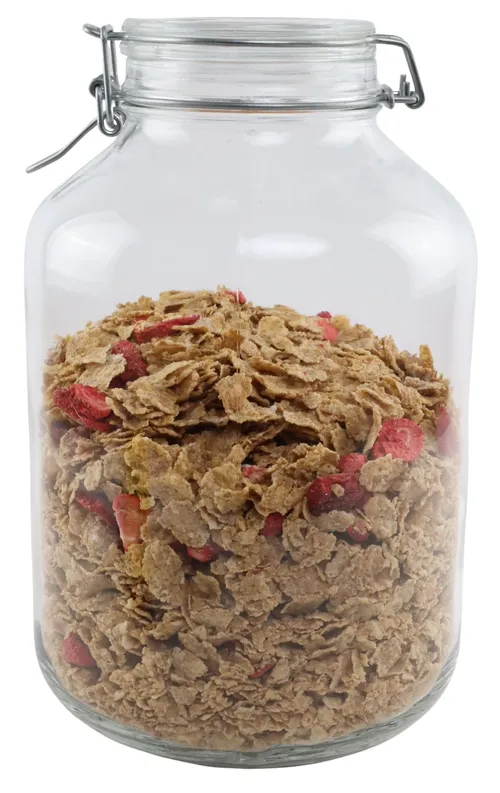Clear Glass Canister With Clamping Lid Containing Cereal