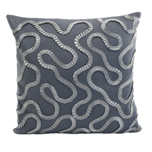 Slate Blue & Silver Pleated Ribbon Embellishment Throw Pillow