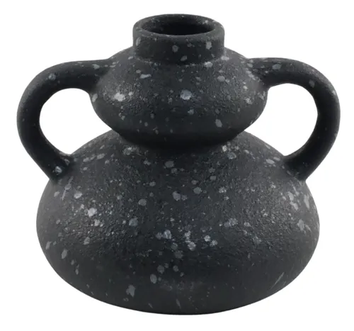 Matte Black Textured Spherical Ceramic Vase