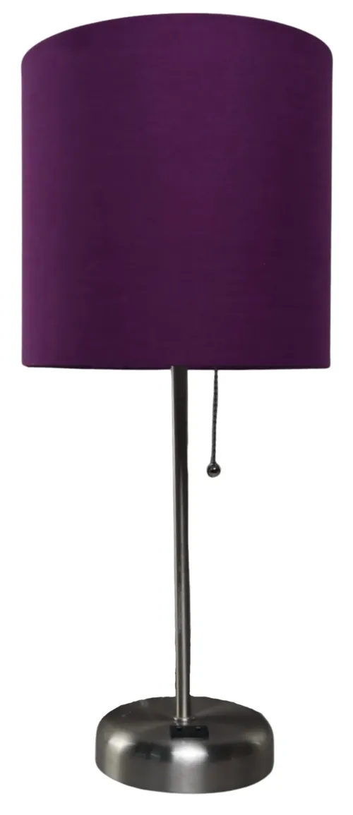 Brushed Silver Table Lamp With Purple Shade