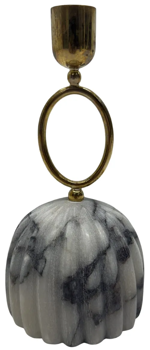 Black & White Marble & Gold Taper Candle Holder - Small
