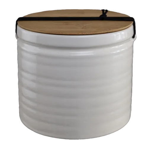 Oyster White Ceramic Canister With Bamboo Lid
