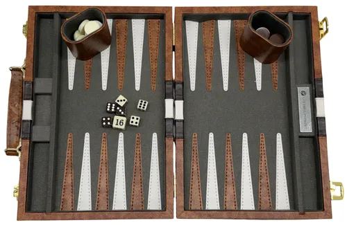 Portable Brown Leatherette Briefcase Backgammon Set