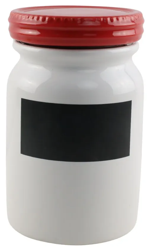 Large White Ceramic Storage Jar With Red Lid & Chalkboard Label