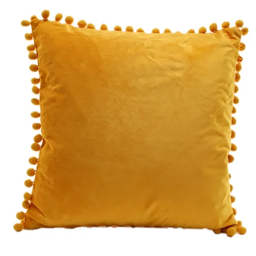 Sunglow Yellow Pom Fringe Throw Pillow