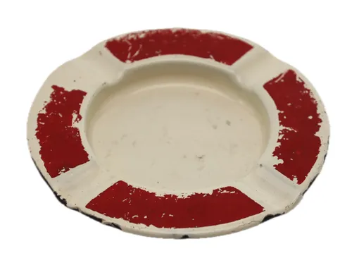 White & Red Enamel Ashtray
