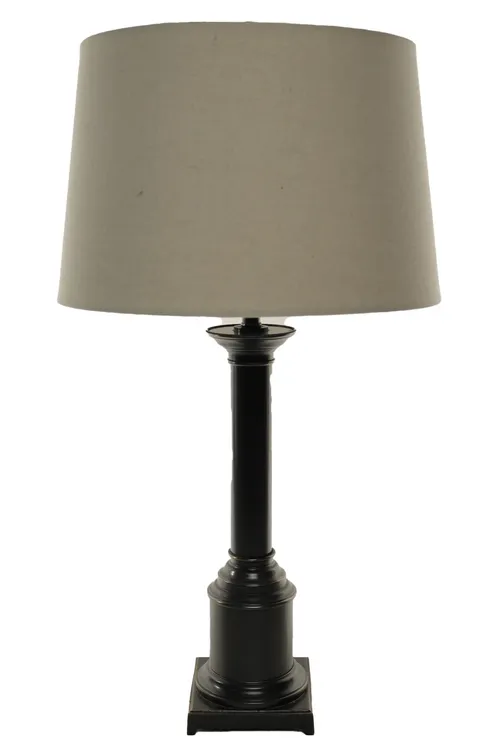 Bronze Square Column Table Lamp With Oatmeal Linen Shade