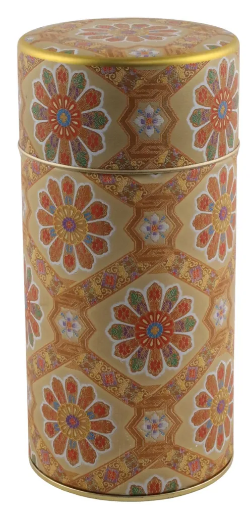 Gold Floral Pattern On Japanese Paper Tin Canister