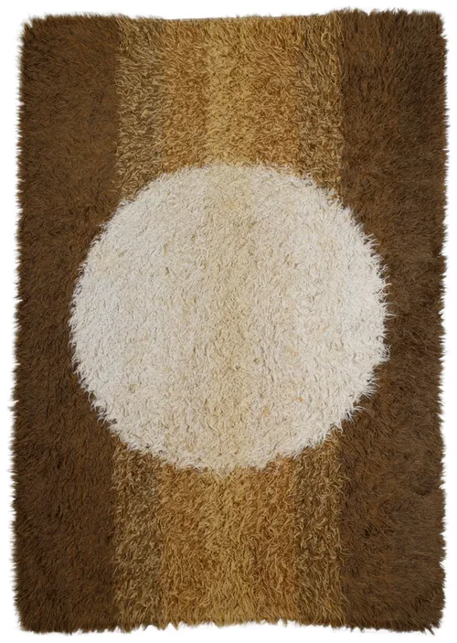 Vintage Beige & Brown Shag Area Rug 4'5